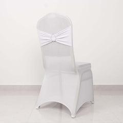 Spandex Chair Cover with White Rhinestone Buckled Sash Band Blush - Stylish Stretch Fitted Slipcover for Banquets & Events