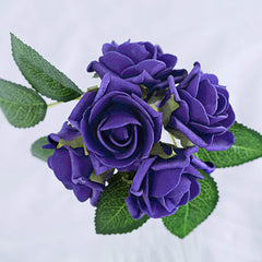 24 Roses 2" Purple Artificial Foam Flowers With Stem Wire and Leaves