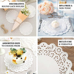 100 Pcs Paper 4" Round Placemats in White - Food Grade Lace Paper Doilies for Dessert Display & Table Decor