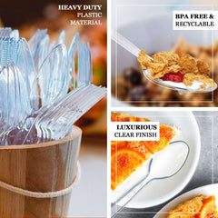 25 Pack 7" Clear Heavy Duty Disposable Forks with Fluted Handles, Plastic Silverware