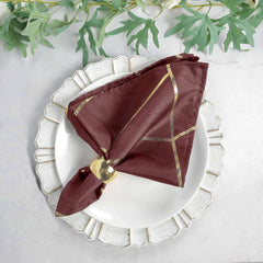 5 Pack Modern Burgundy and Geometric Gold Cloth Dinner Napkins 20"x20"