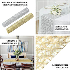 Polyester 12"x108" Table Runner Metallic Gold Disposable Non-Woven Fiber Roll - Stylish & Chic Table Decor