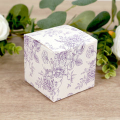 25 Pack Candy Treat Favor Boxes in French Toile Pattern - Matte Lavender and White Party Gift Boxes, Cardstock Paper - 3"x3"