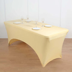 Stretch Spandex 6ft Rectangle Tablecloth Champagne - Durable Form-Fitting Table Cover