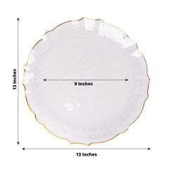 18 Pack Economy Plastic Round Charger Plates 13" in Clear Sunflower Design with Gold Scalloped Rim - Table Setting Plates