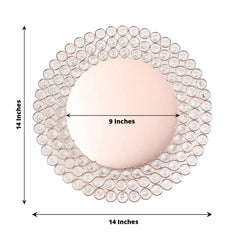 Wired Metal Round Charger Plate 14" in Rose Gold with Acrylic Crystal Beads, Glamorous Decorative Dinner Charger Tableware