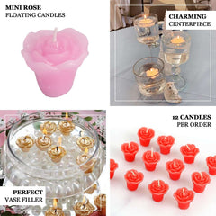 12-Pack Mini Floating Candles Rose Flower Design Gold - Wedding Vase Fillers for Decor 1"