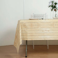 Plastic Table Cover Natural Rectangle with Rustic Wooden Print - Durable PVC Disposable Tablecloth 52"x108"
