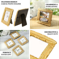 4 Pack Gold Resin 3" Mini Square Vintage Feather Party Favors Picture Frames, Wedding Card Place Holder
