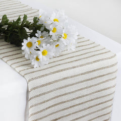 14"x108" White Natural Striped Rustic Jute Burlap Table Runner