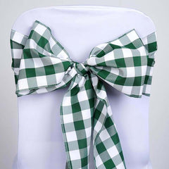 5 Pack Polyester Chair Sashes Green/White Buffalo Plaid - Durable & Reusable Chair Bows 6"x108"