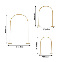 Set of 3 Chiara Arch Table Centerpieces Gold Metal - Detachable Flower Stand Frame for Weddings 20", 23", 35"