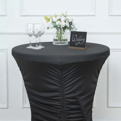 Heavy Duty Spandex 32" Fitted Round Cocktail Table Cover Black Ruched Pleated - Durable Stretch Design