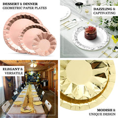 25-Pack Paper 7" Round Dessert Plates in Burgundy with Geometric Prism Rim - Disposable 400GSM Appetizer Salad Plates