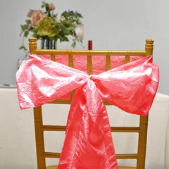 5 Pack Crinkle Taffeta Chair Sashes with Crushed Metallic Finish Coral - Stunning Event Chair Decor 6"x106"