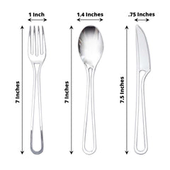 24-Pack Plastic Utensil Set with Modern Hollow Handle Design Silver - Disposable Silverware 7"