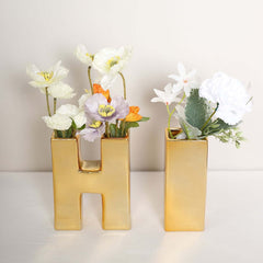 Shiny Ceramic Vase Letter "H" Gold Plated - Chic Bud Planter Pot for Events & Decor 6"