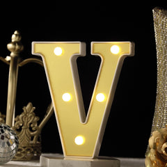 3D Marquee Letter "V" Warm White 5 LED Lights Gold - Chic Light-Up Decor for Events 6"