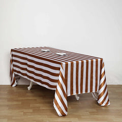 Satin 90"x156" Rectangle Tablecloth Gold/White - Stripe Design with Seamless Finish Table Cover