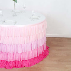 Chiffon 14ft Table Skirt Gradient Pink - Stylish 5-Tier Ombre Ruffled Tutu Table Cover with Satin Backing for Weddings & Celebrations