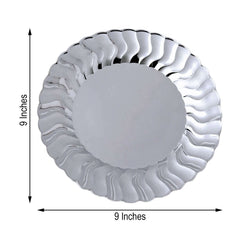 12-Pack Plastic Dinner Plates Silver Flared Rim - Durable Disposable Party Plates 9"