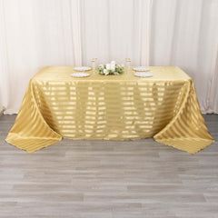 Satin Striped 90"x132" Rectangular Tablecloth Champagne Satin Stripe - Seamless Silky Smooth Table Cover