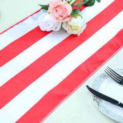 Satin 12"x108" Table Runner Red/White Stripe - Classic Striped Design