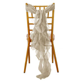 Chiffon Chair Sash with Curly Design Beige - Stylish Chair Decorations