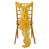 Chiffon Chair Sash with Curly Design Mustard Yellow - Stylish Chair Decorations