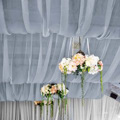 5ftx32ft Premium Dusty Blue Chiffon Curtain Panel, Durable Flame Resistant Backdrop Ceiling Drapery With Rod Pocket