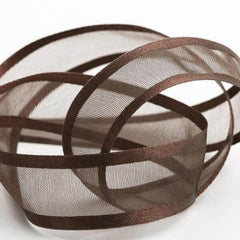 25 Yards 7 8" DIY Chocolate Sheer Organza Ribbon With Satin Edges