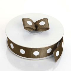 25 Yards 7 8" DIY Chocolate Grosgrain White Polka Dot Ribbon
