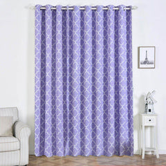 2 Pack White Lavender Lilac Lattice Print Thermal Blackout Curtains With Chrome Grommet Window Treatment Panels - 52"x108" Clearance SALE