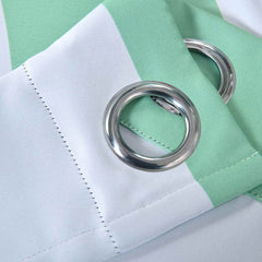 2 Pack White Mint Cabana Stripe Thermal Blackout Curtains With Chrome Grommet Window Treatment Panels - 52"x84"