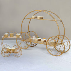 2-Tier Metal Cupcake Stand Gold - Giant Enchanting Cinderella Carriage-Inspired Pumpkin Coach Centerpiece Dessert Display Stand for Pastries & Party Favors 28"