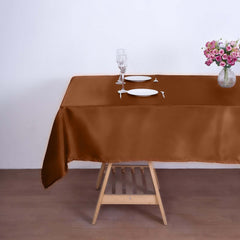 Satin Rectangular 60"x102" Tablecloth Cinnamon Brown - Smooth and Lustrous Table Cover