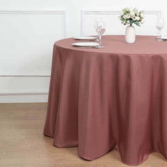 120" Cinnamon Rose Seamless Polyester Round Tablecloth for 5 Foot Table With Floor-Length Drop