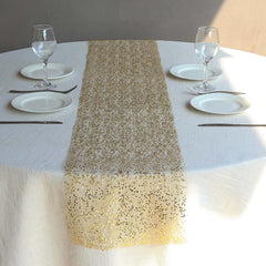 Mesh 11"x108" Table Runner Metallic Gold - Sequin Design for Convenient Event Decoration