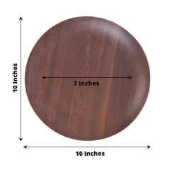Pack of 6 Melamine 10" Round Dinner Plates in Brown Wood Grain Print - Disposable Shatterproof Party Plates for Rustic Farmhouse-Inspired Table Decor
