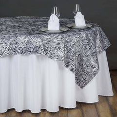 Taffeta 90"x90" Table Overlay Black and White - Tiger Print Tablr Topper for Jungle Theme