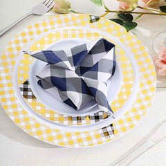 5 Pack Polyester 15"x15" Napkins Navy Blue/White Buffalo Plaid Gingham Style Cloth Napkins