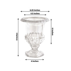 2-Pack Glass Mini Pedestal Flower Vases in Classic Roman Urn Style Clear - Sophisticated Wedding Table Centerpieces 8"