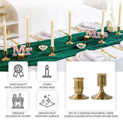 Set of 4 Metal Taper Candle Holders Vintage Gold with Sturdy Round Base - Traditional Pillar Candlestick Holders 2.5", 3"