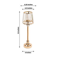 2-Pack 15" Crystal Pendant Candle Holders - Classic Empire Lamp Shade Style in Gold, Votive Candle Stand For Table Centerpieces