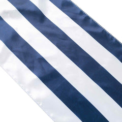 Satin 12"x108" Table Runner Navy Blue/White Stripe - Classic Striped Design