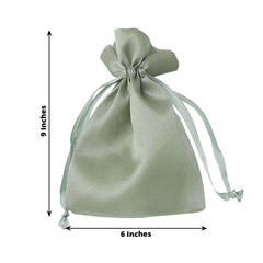 12 Pack 6"x9" Sage Green Satin Wedding Party Favor Bags, Drawstring Pouch Gift Bags
