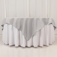 Premium Polyester 70"x70" Table Overlay Square Tablecloth Silver 220GSM Wrinkle-Resistant Table Cover