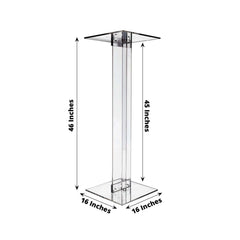 Acrylic Wedding Aisle Display Stand Flower Pedestal with Square Bases Clear - Durable 10mm Thick Centerpiece for Events 46"