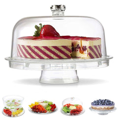 Acrylic Cake Stand with Dome Lid Clear - Multipurpose Reusable Serving Dish Platter Punch Bowl for Weddings Parties & Dessert Buffets 12"