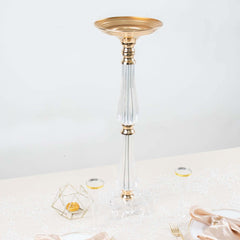 Acrylic Crystal Pillar Candle Stand Gold/Clear - Table Centerpiece and Wedding Flower Bowl Pedestal 24"